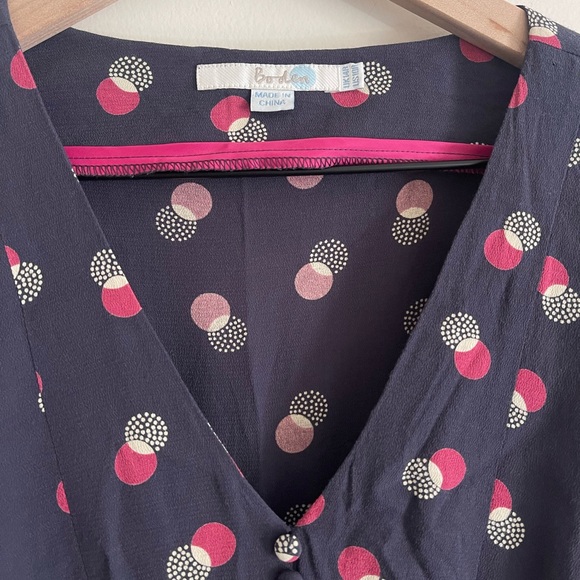 Boden Womens Polka Dot V Neck Tie 3/4 Sleeve Midi Dress 10 Regular Purple Flowy - Picture 3 of 6